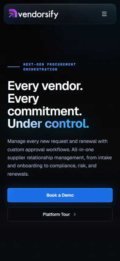 Vendorsify.com mobile homepage